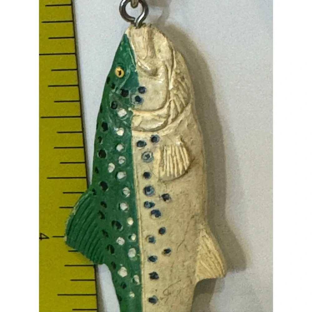 Vintage Trout Fish Keychain Green White Split Color Fishing Lure Style Charm